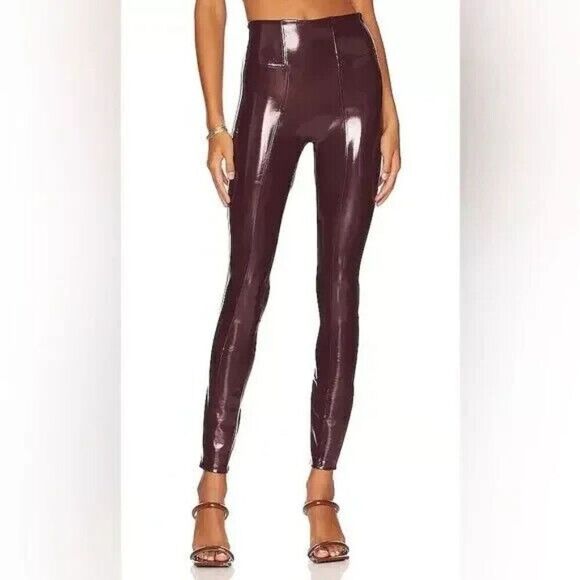 SPANX Faux Patent Leather Leggings Womens Small Ruby Burgundy High Rise 20301R - Picture 1 of 3